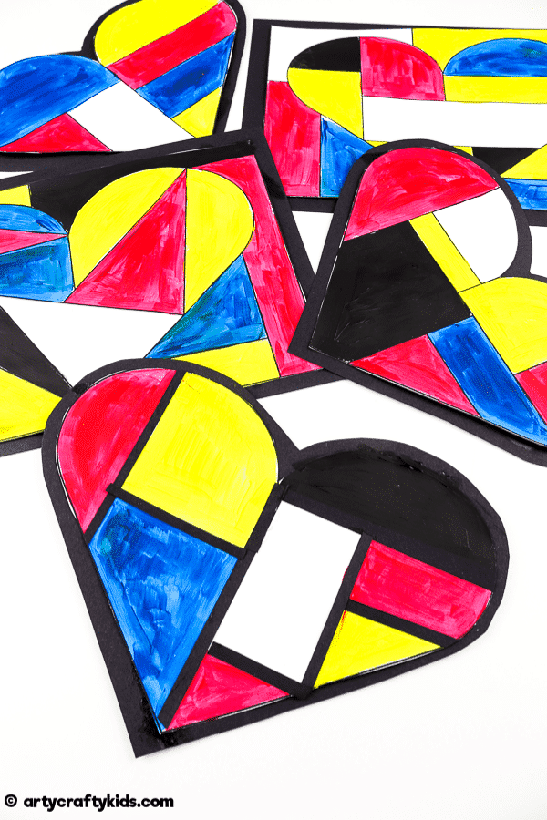 Mondrian Heart Art for Kids - A fun and easy Mondrian Art Project with printable heart templates.