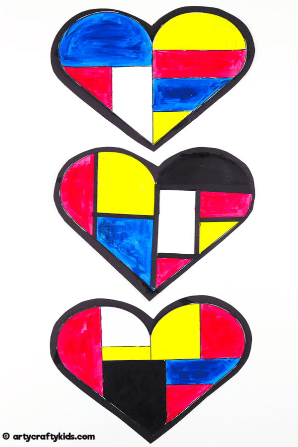 Mondrian Heart Art for Kids - A fun and easy Mondrian Art Project with printable heart templates.