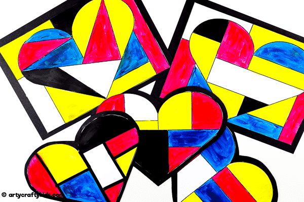 Mondrian Heart Art for Kids - A fun and easy Mondrian Art Project with printable heart templates.