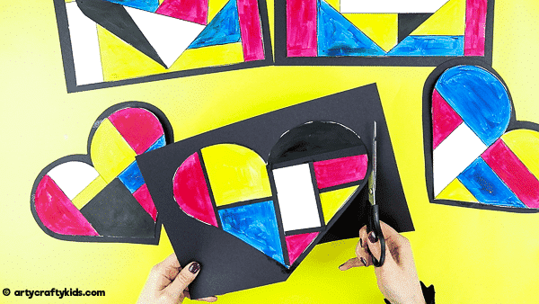 Mondrian Heart Art for Kids - A fun and easy Mondrian Art Project with printable heart templates.