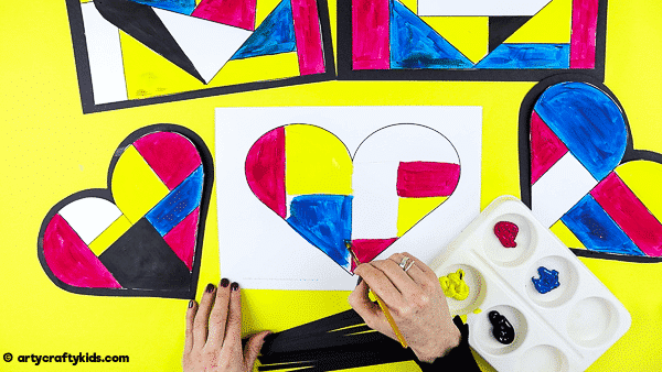 Mondrian Heart Art for Kids - A fun and easy Mondrian Art Project with printable heart templates.