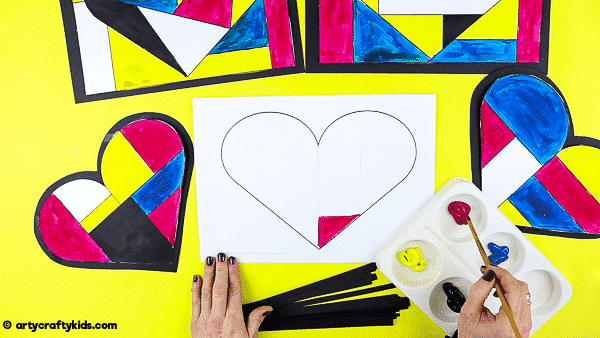 Mondrian Heart Art for Kids - A fun and easy Mondrian Art Project with printable heart templates.