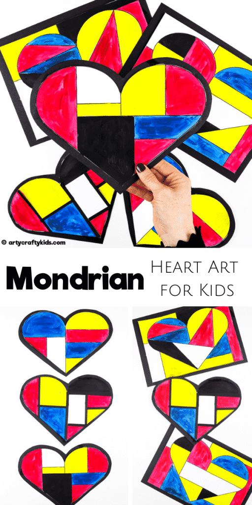 Mondrian Heart Art for Kids - A fun and easy Mondrian Art Project with printable heart templates.