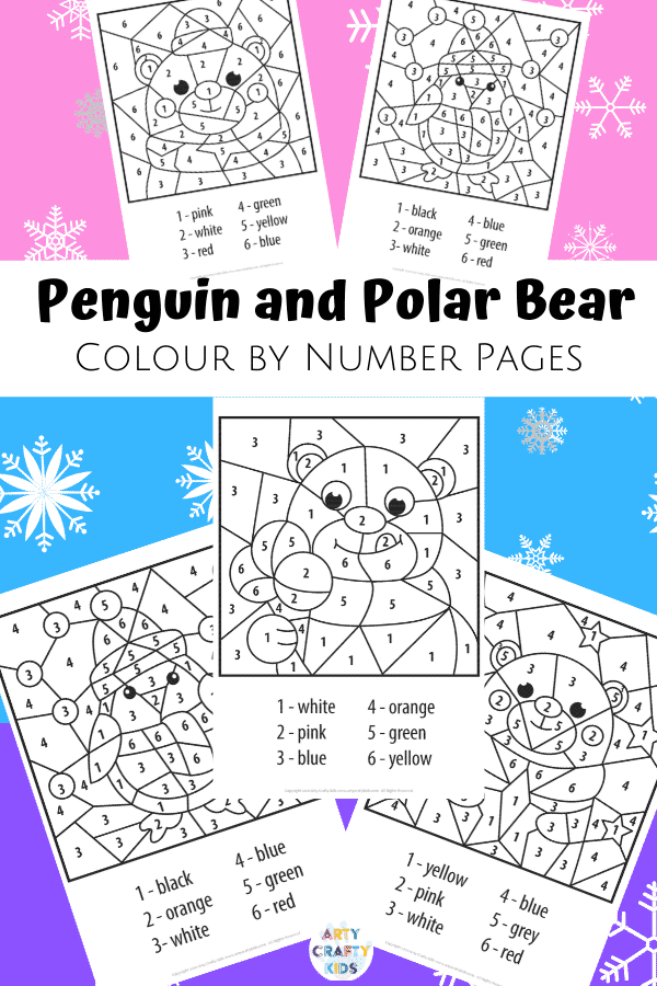 This cute and simply designed collection of  Polar Bear and Penguin Winter Color by Number Worksheets are suitable for children in preschool, early years education and beyond, and are a perfect addition to a Winter lesson plan either at home or at school.