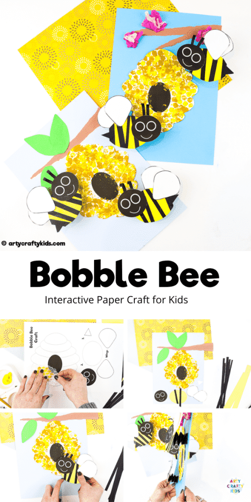 Bobble Bee Paper Craft for Kids | An engaging, fun and easy Spring Craft that kids will love! Use our printable templates to create a bee that buzzes and bounces around its beehive.