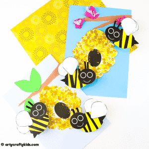 Bobble Bee Paper Craft for Kids | An engaging, fun and easy Spring Craft that kids will love! Use our printable templates to create a bee that buzzes and bounces around its beehive.