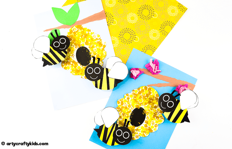 Bobble Bee Paper Craft for Kids | An engaging, fun and easy Spring Craft that kids will love! Use our printable templates to create a bee that buzzes and bounces around its beehive.