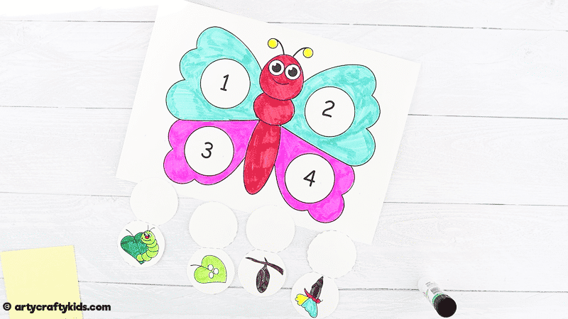 Learn about the Life Cycle of a Butterfly with this cute and easy, color and stick Butterfly Life Cycle Craft for Kids.