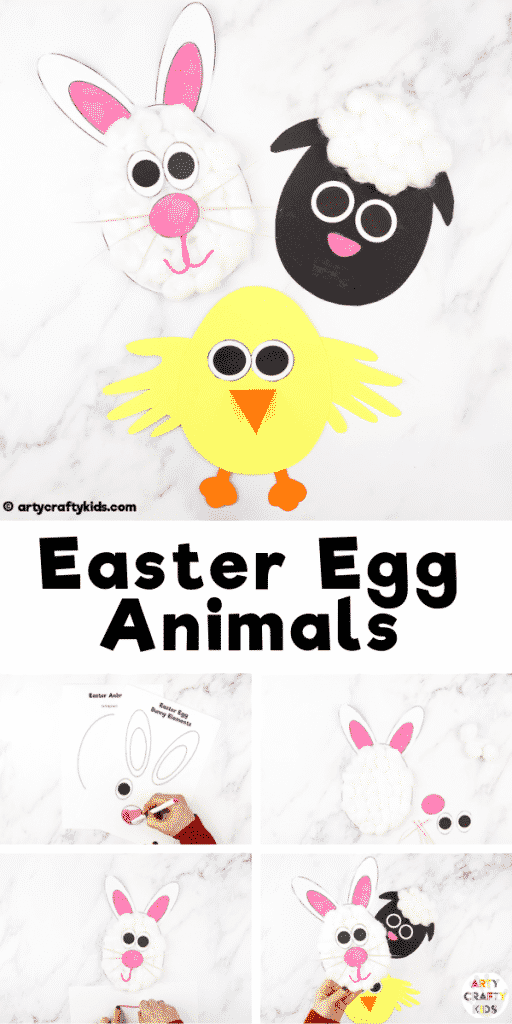 Easter Egg Animal Craft - A simple cut and stick craft for kids that transforms Easter eggs into cute Spring animals! This craft can be completed with our handy printables, making this an easy craft to try with the kids at home or within the classroom.