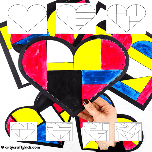 Mondrian Heart Art printable templates.