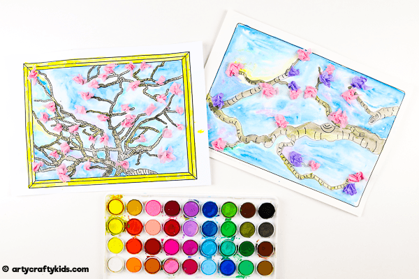 Vincent Van Gogh Inspired Blossom Tree Art for Kids. A fun spring art project kids will love both at home and at school. This artist inspired project can be completed with our collection of blossom tree printable templates.