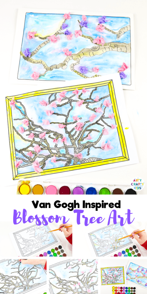 Vincent Van Gogh Inspired Blossom Tree Art for Kids. A fun spring art project kids will love both at home and at school. This artist inspired project can be completed with our collection of blossom tree printable templates.