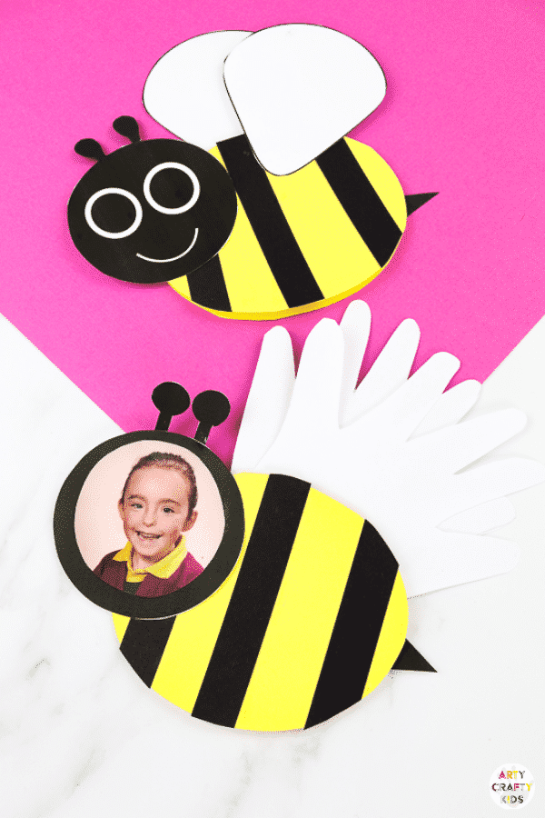 Bee Mother's Day card for kids to make this Mother's Day or Father's Day. An easy Mother's Day craft for kids that can be personalised with handprints and a photo!