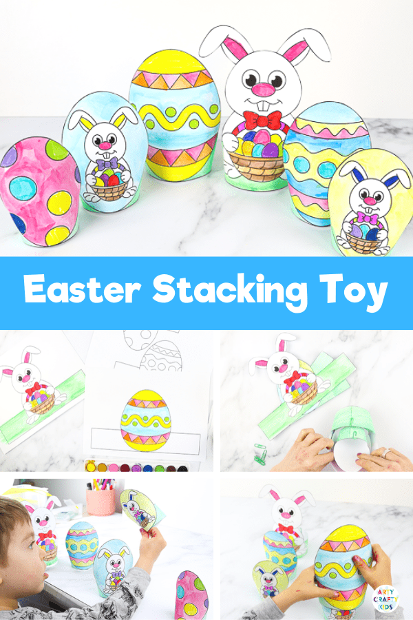 Printable Easter Paper Toy for kids to color and assemble. A combined activity of craft and play; children can use the toys within an Easter egg hunt, maths games and Easter imaginative play.