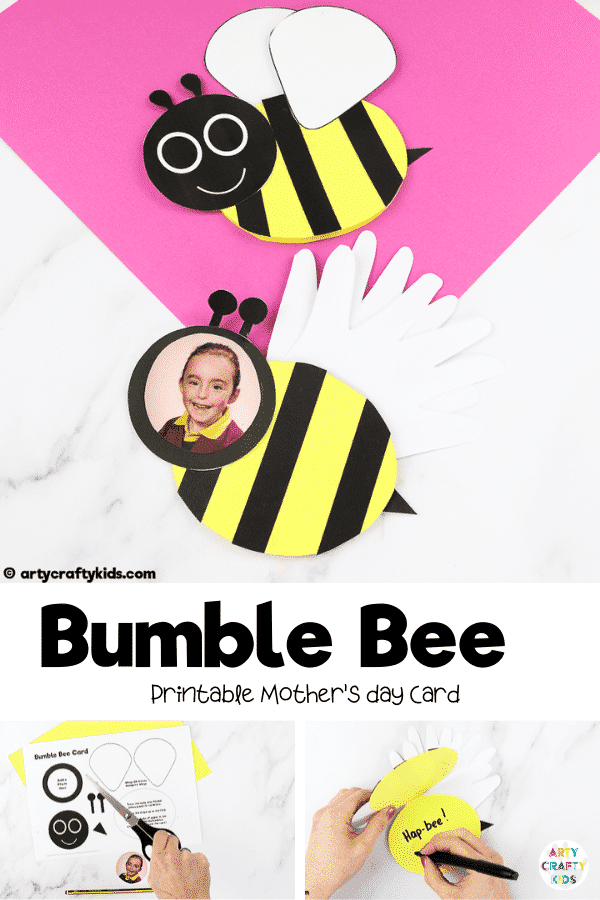 Bee card for kids to make this Mother's Day or Father's Day. An easy Mother's Day craft for kids that can be completed with a printable bee template.