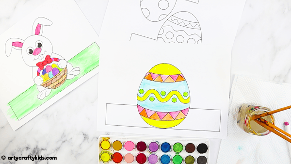 Printable Easter Paper Toy for kids to color and assemble. A combined activity of craft and play; children can use the toys within an Easter egg hunt, maths games and Easter imaginative play.