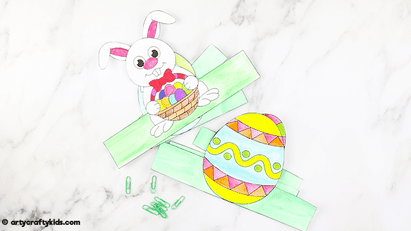 Printable Easter Paper Toy for kids to color and assemble. A combined activity of craft and play; children can use the toys within an Easter egg hunt, maths games and Easter imaginative play.