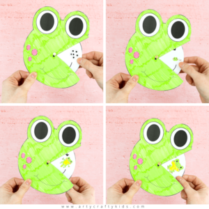 Printbable Life Cycle of a Frog Spinner for kids to color and make.