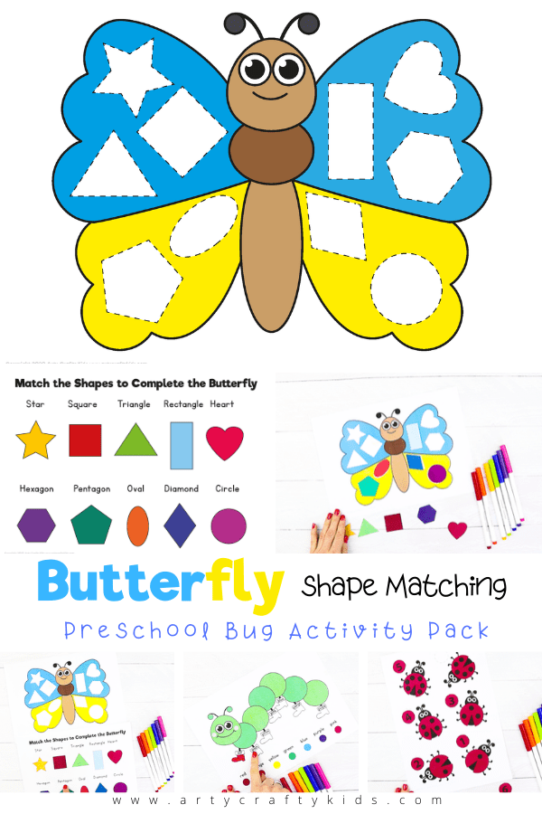 Bright and engaging butterfly shape matching activity for preschoolers. Can children identify and match the shapes to complete the butterfly?