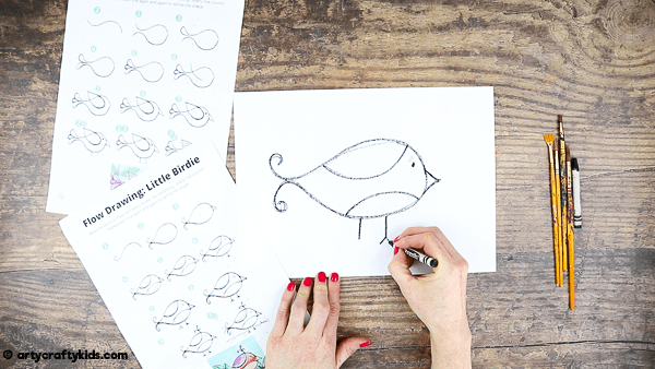 Flow Drawing for Kids: How to Draw a Little Bird - Arty Crafty Kids
