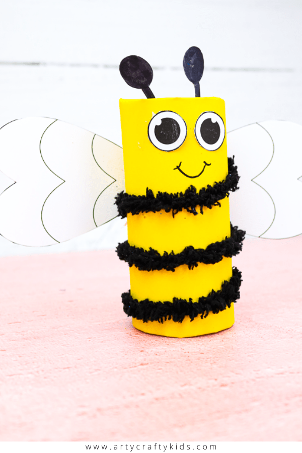 Learn how to make a Toilet Paper Roll Bee with recyclable materials. A fun and easy Spring Craft for Kids.