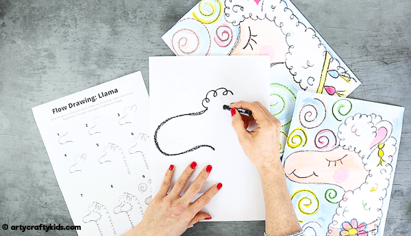 Flow Drawing for Kids: How to Draw a Llama - encouraging children to engage in their natural flow by using simple rhythmical shapes and lines. An alternative How to Draw Guide for Kids that introduces mindfulness to the creative process.