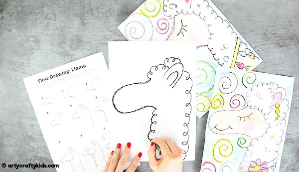 Flow Drawing for Kids: How to Draw a Llama - encouraging children to engage in their natural flow by using simple rhythmical shapes and lines. An alternative How to Draw Guide for Kids that introduces mindfulness to the creative process.