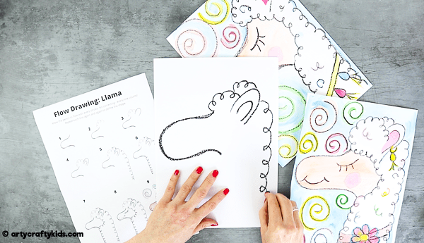 Flow Drawing for Kids: How to Draw a Llama - encouraging children to engage in their natural flow by using simple rhythmical shapes and lines. An alternative How to Draw Guide for Kids that introduces mindfulness to the creative process.