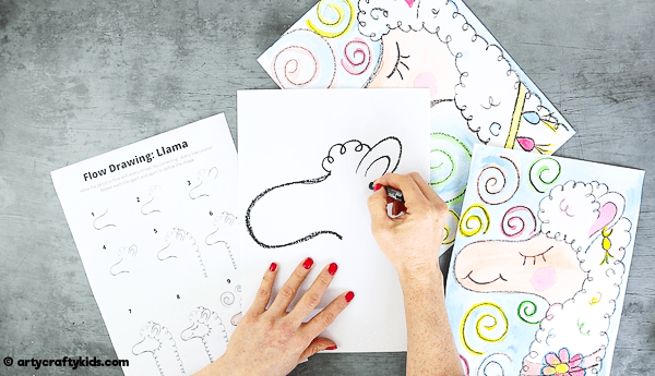 Flow Drawing for Kids: How to Draw a Llama - encouraging children to engage in their natural flow by using simple rhythmical shapes and lines. An alternative How to Draw Guide for Kids that introduces mindfulness to the creative process.