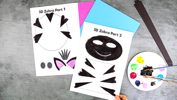 Paint the 3D Paper Zebra Craft template.