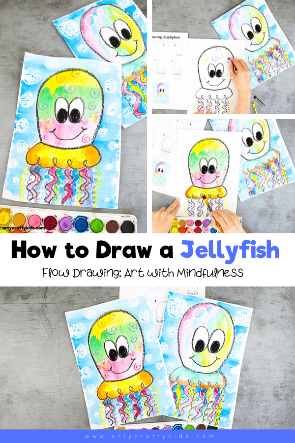 How to Draw a Jellyfish - a simple drawing guide for kids the encourages children to use repetitive lines to form shapes.