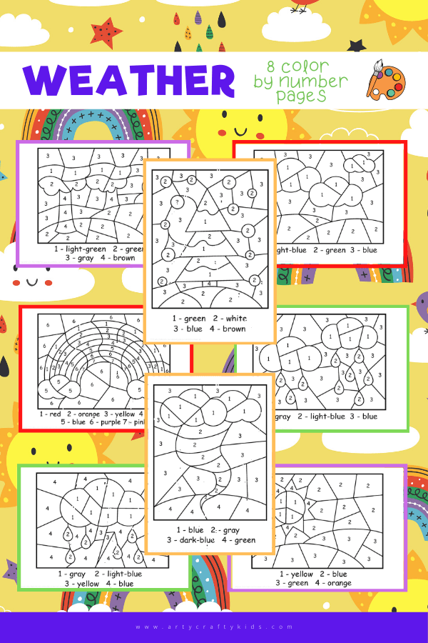 Weather Color by Number Worksheets for Kids