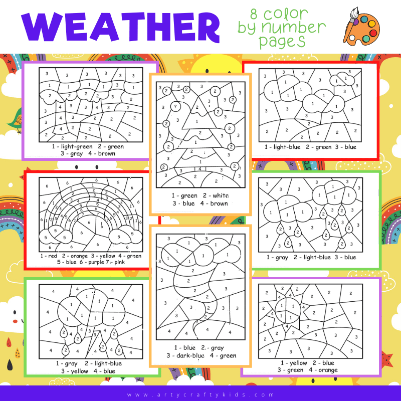 Weather Color by Number worksheets for kids!
