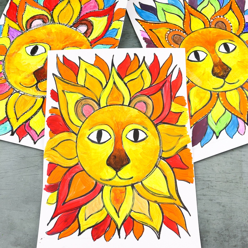 Use our Flow Drawing technique to create Sunshine Lion Art with the kids this Summer. A fun and unique way to explore color and shape, while learning to draw in a free and mindful space. This project can be completed with our Flow Drawing guide and a completed Sunshine Lion to paint.