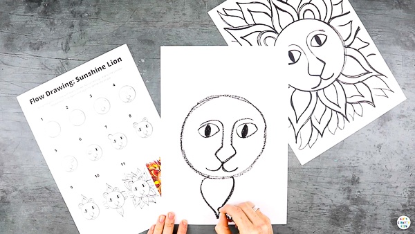 Use our Flow Drawing technique to create Sunshine Lion Art with the kids this Summer. A fun and unique way to explore color and shape, while learning to draw in a free and mindful space. 

This project can be completed with our Flow Drawing guide and a completed Sunshine Lion to paint.