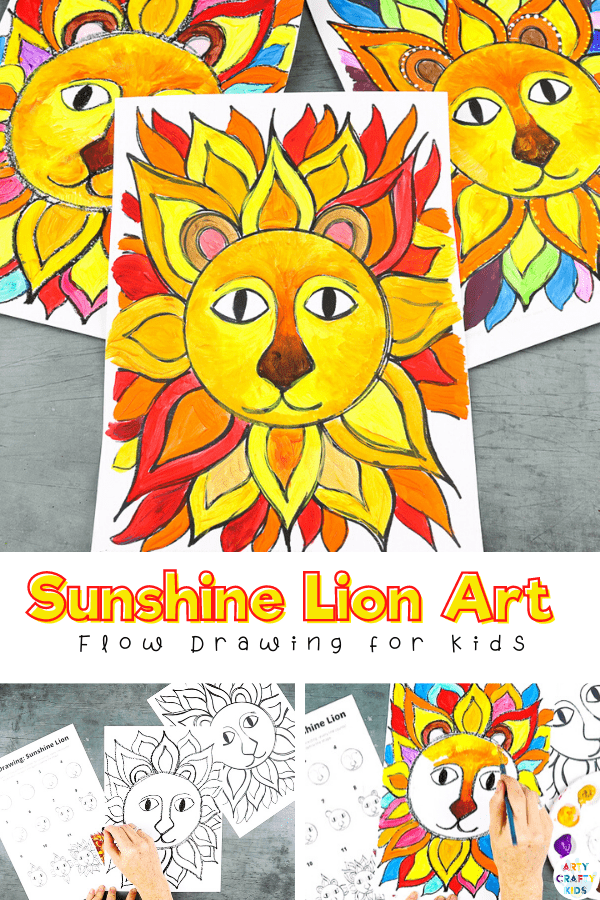 Use our Flow Drawing technique to create Sunshine Lion Art with the kids this Summer. A fun and unique way to explore color and shape, while learning to draw in a free and mindful space. 

This project can be completed with our Flow Drawing guide and a completed Sunshine Lion to paint.