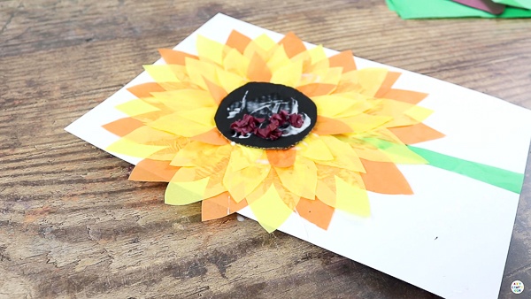 Add Srunched up Tissue Paper Balls to the Center of the Sunflower.