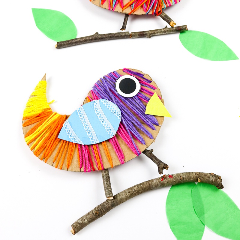 Children can practice their fine motor skills and use recycled materials to make this gorgeous Yarn Wrapped Bird Craft for Kids