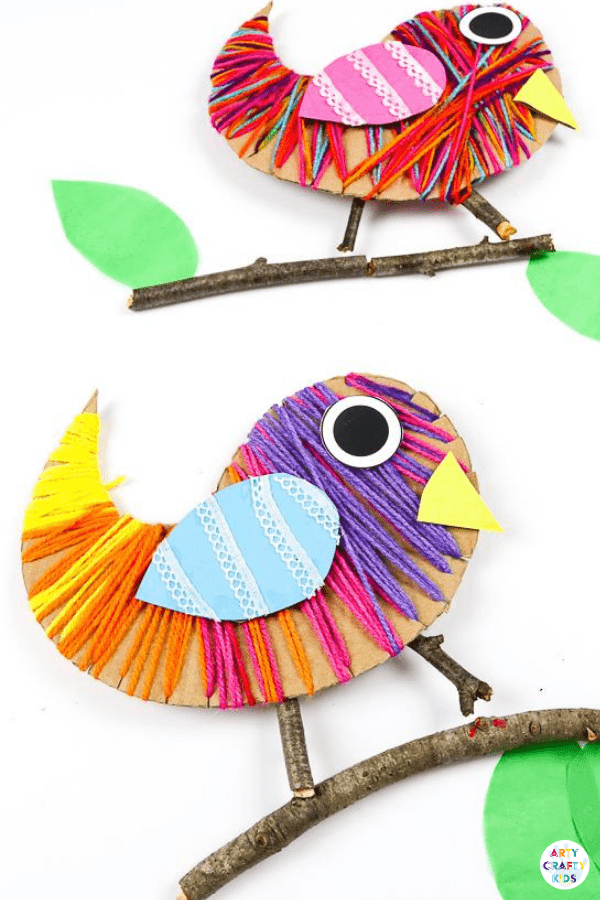 Children can practice their fine motor skills and use recycled materials to make this gorgeous Yarn Wrapped Bird Craft for Kids