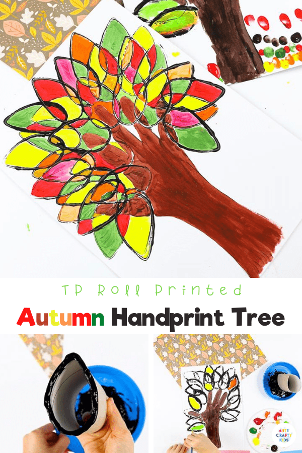 Paper Roll Printed Autumn Handprint Tree - A fun and easy Autumn art project for kids that explores color and shape while adding the personal touch of a handprint.