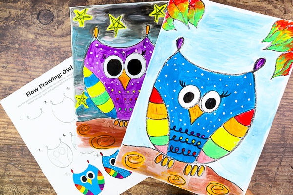 Flow Drawing: How to Draw an Owl - Arty Crafty Kids