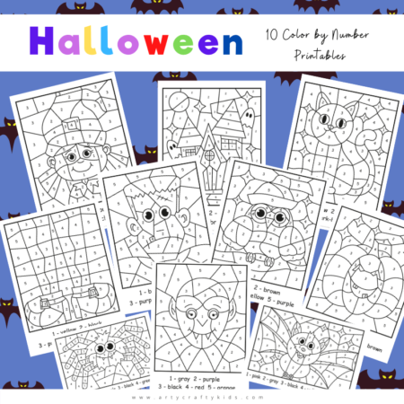 Our Halloween Color By Number Worksheets combine art and learning, using pictures of all our fangtastic favourites - a vampire, witch, cat, spider, bat, haunted house, pumpkin, Frankenstein's' monster and hooting owl.