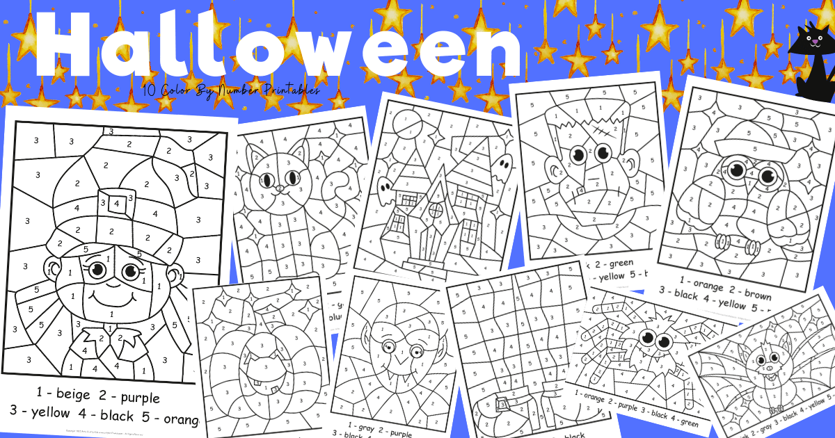 halloween color by number coloring pages