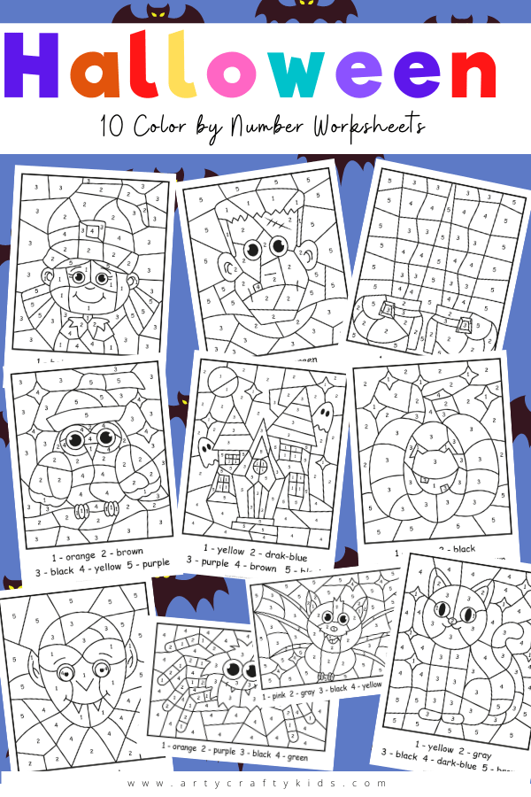 Our Halloween Color By Number Worksheets combine art and learning, using pictures of all our fangtastic favourites - a vampire, witch, cat, spider, bat, haunted house, pumpkin, Frankenstein's' monster and hooting owl.