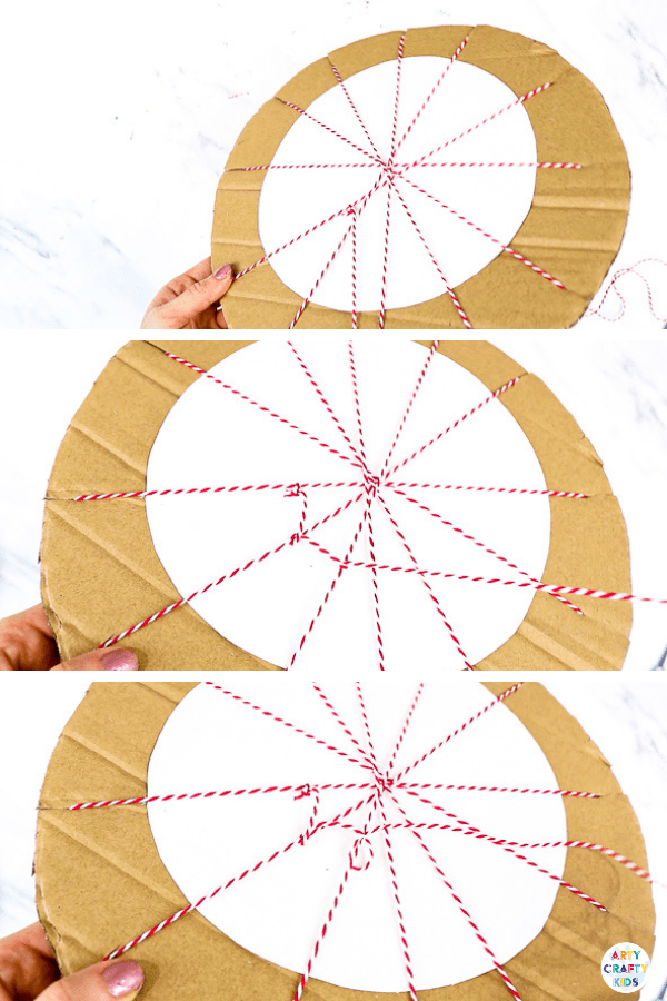 Weave a piece of string in and out in a circular formation to create a spider web effect.