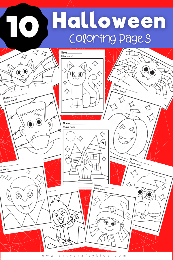 0 Halloween coloring pages for kids. Choose from a not so spooky witch or werewolf to a happy vampire and spider! There's something for everyone in this friendly Halloween printable bundle of coloring pages.