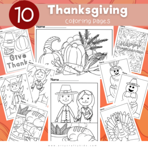 10 beautifully designed Thanksgiving Coloring Pages for Kids; Perfect for brightening up a classroom display, encouraging children to give thanks, supporting a thanksgiving history project.