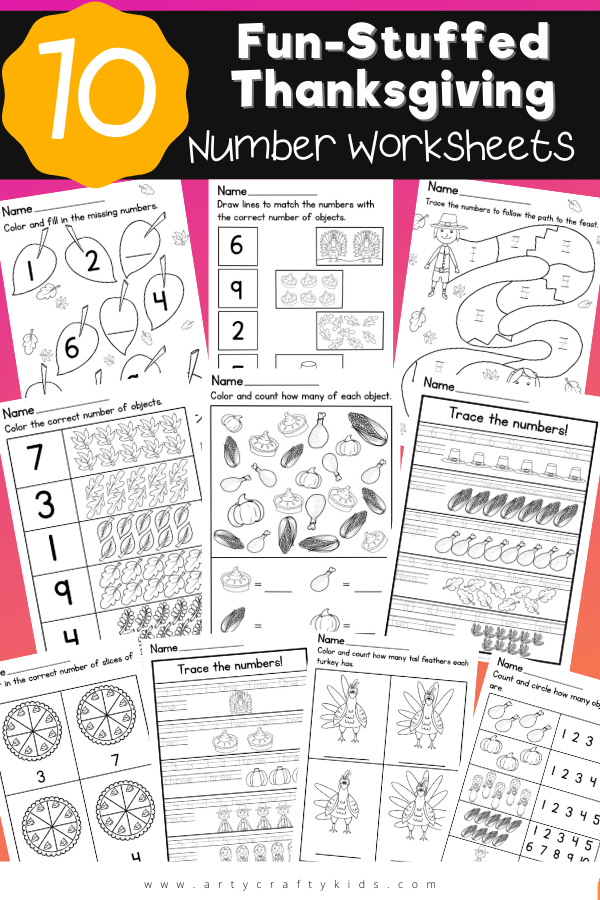 10 Fun-Stuffed Thanksgiving Number Worksheets: You'll have no problems encouraging children to practice their numbers with our festively fun worksheets!