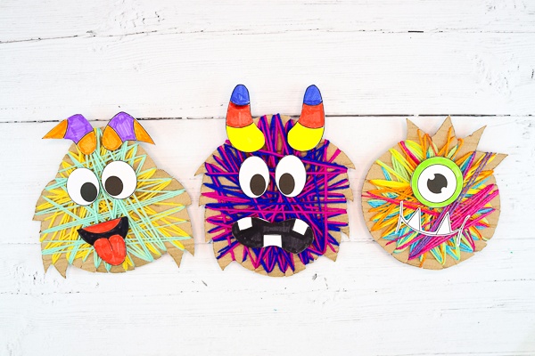 Yarn Wrapped Monster Craft: Super simple, but super effective, this interactive and tactile craft incorporates coloring, cutting, threading and sticking, so is ideal for pre-schoolers and school early years.