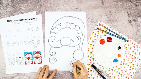 Let's draw Santa's beard by filling the bottom half of the page with a collection of swirls.